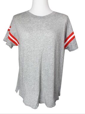 Rag & bone Heather Gray Tee with Red Sleeve Stripes